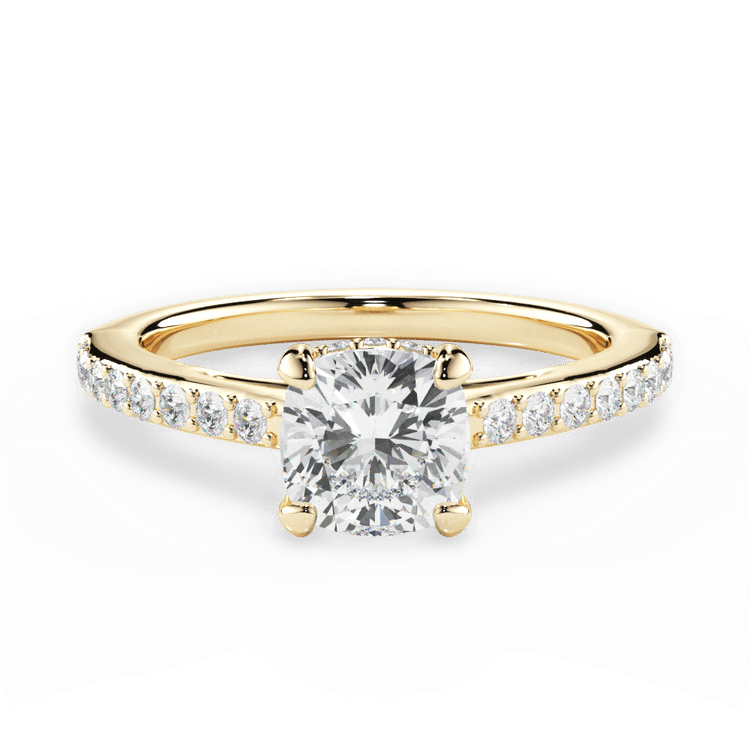 The Suri Cushion Cut 18kt Yellow Gold Hidden Halo Diamond Engagement Ring