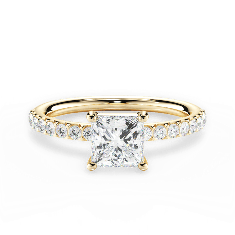 The Gaia Princess Cut 18kt Yellow Gold French-Set Diamond Band Engagement Ring