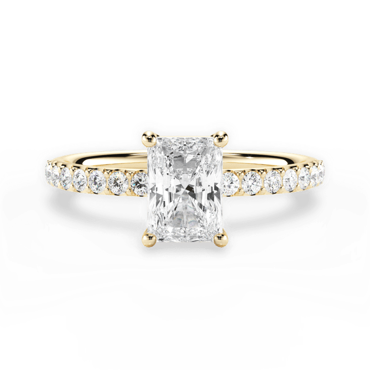 The Gaia Radiant Cut 18kt Yellow Gold French-Set Diamond Band Engagement Ring