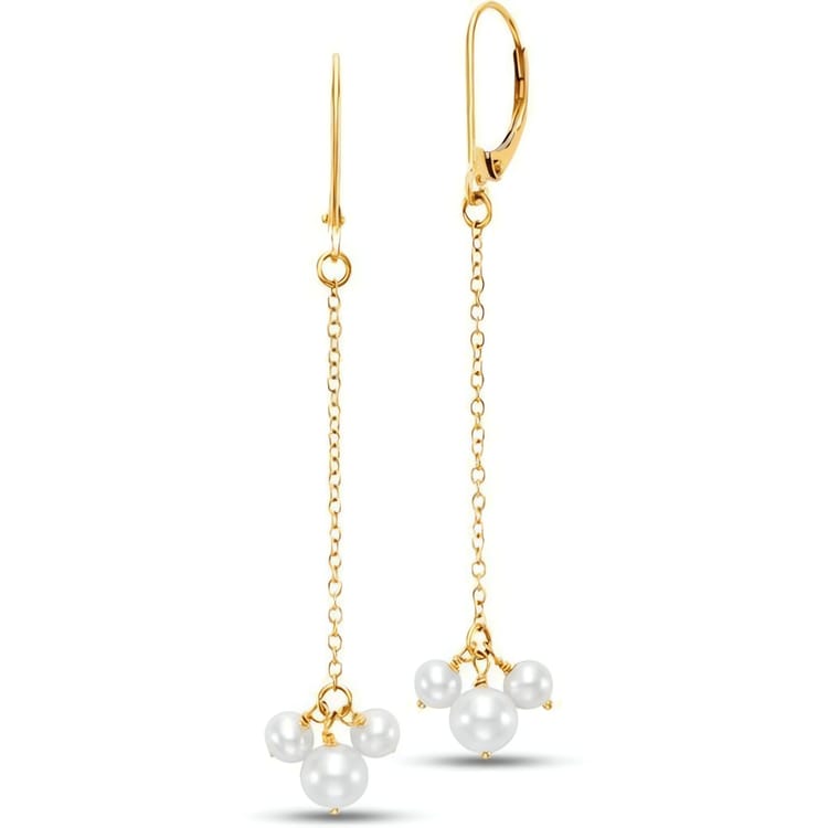 14kt Gold Freshwater Pearl Cluster Chain Drop Earrings