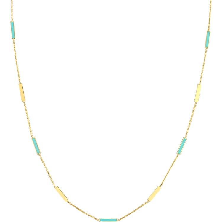 14kt Gold Turquoise Enamel Alternating Bar Necklace
