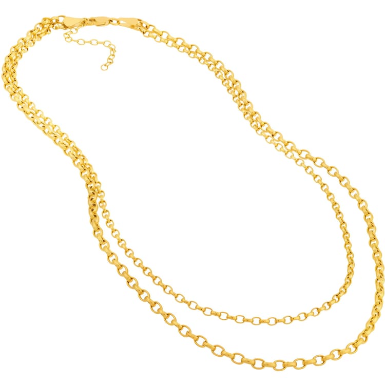 14kt Gold Double Layer Light Oval Rolo Necklace