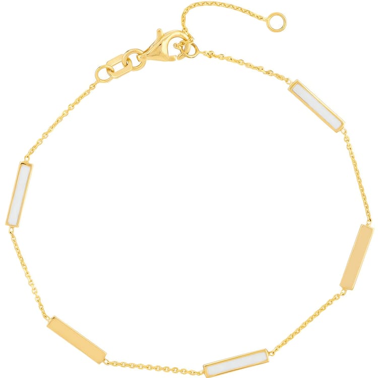 14kt Gold White Enamel Alternating Bar Bracelet
