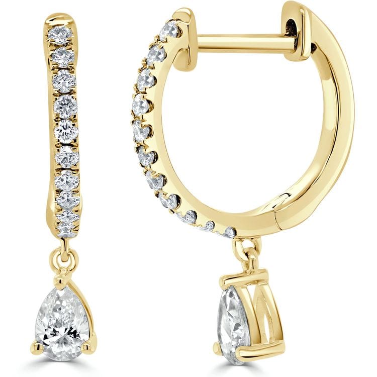 14kt Gold 0.44 CTW Diamond Pear-Shape Drop Huggie Earrings