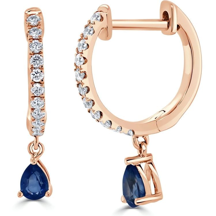 14kt Gold 0.58 CTW Sapphire & Diamond Dangle Huggie Earrings