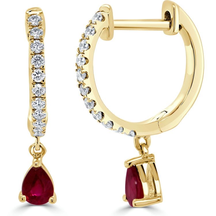14kt Gold 0.54 Ruby & Diamond Dangle Huggie Earrings