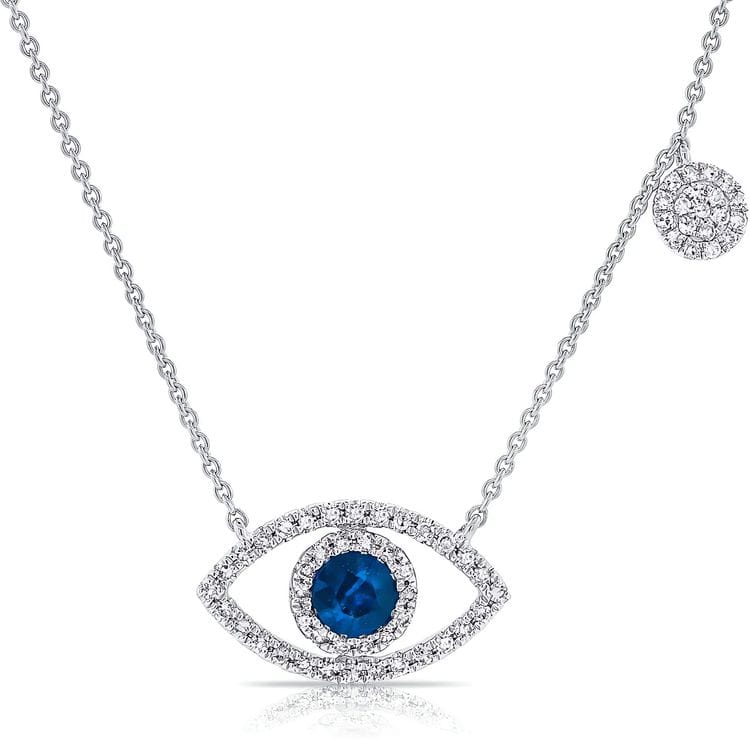 14kt Gold 0.36 CTW Diamond & Sapphire Evil Eye with Diamond Disc Necklace