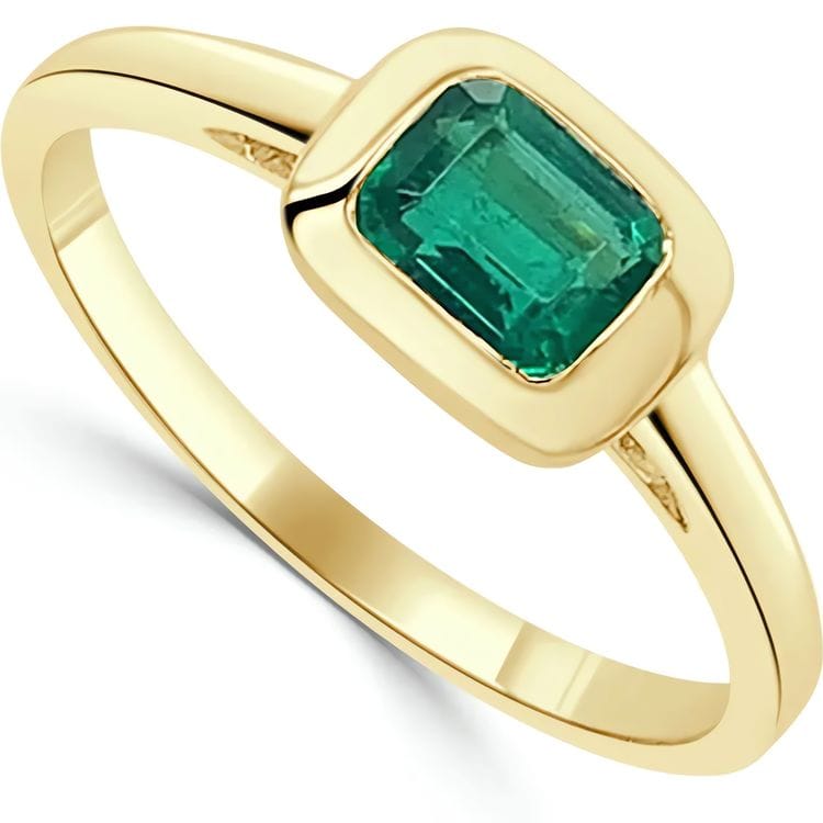 14kt Gold 0.60 CTW Emerald Birthstone Bezel Set Ring