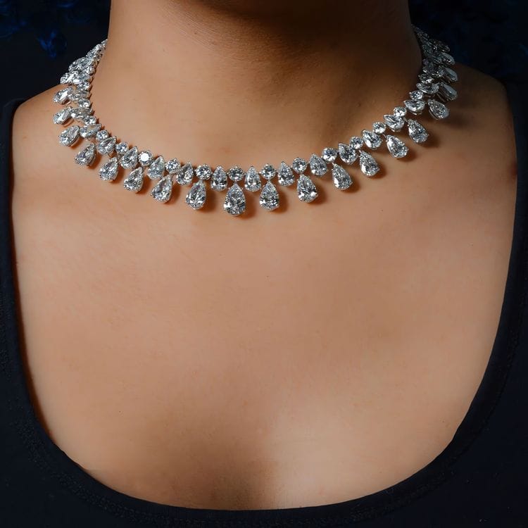 89.06 CTTW Teardrop Lab Diamond Necklace in 18kt White Gold