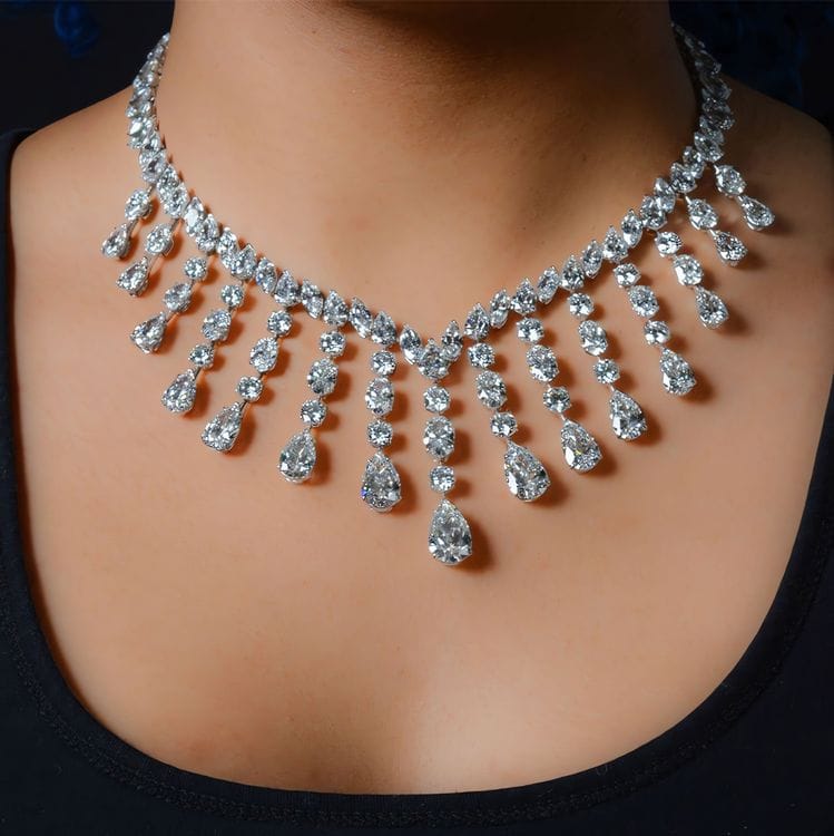 136 CTTW Lab Diamond Mix Shape Elegant Drop Necklace in 18kt White Gold