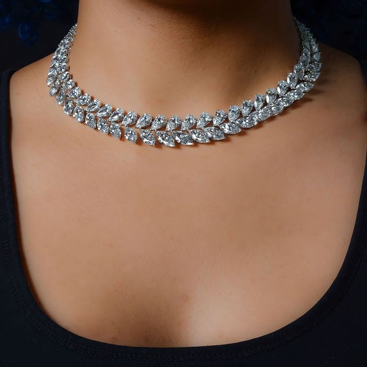 116.07 CTTW Pear and Marquise Lab Diamond Couture Statement Necklace in 18kt White Gold