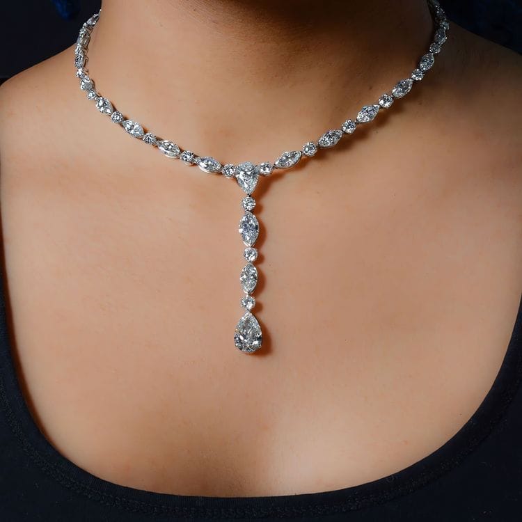 44.03 CTTW Pear, Marquise & Round Lab Diamond Drop Necklace