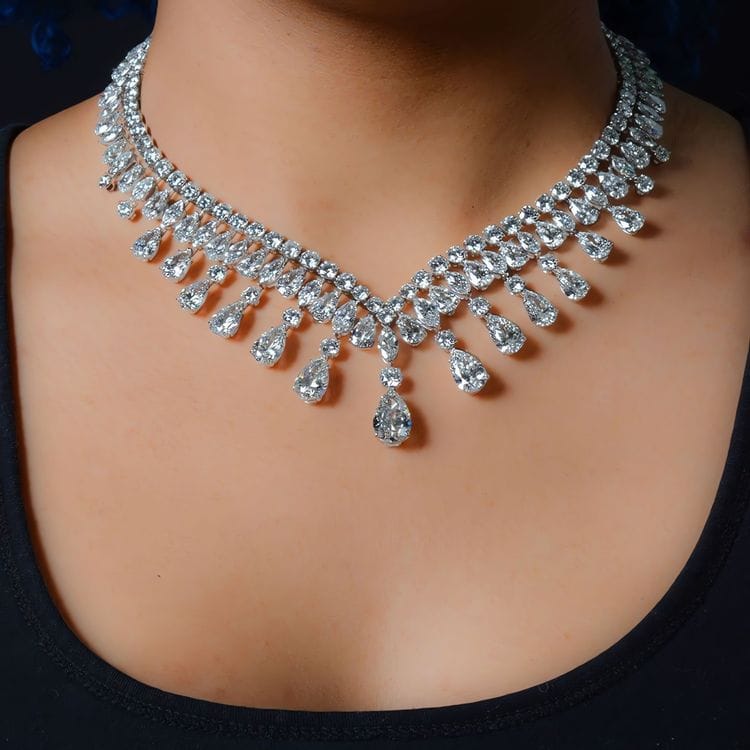 122.20 CTTW Pear, Marquise and Round Lab Diamond Statement Necklace in 18kt White Gold