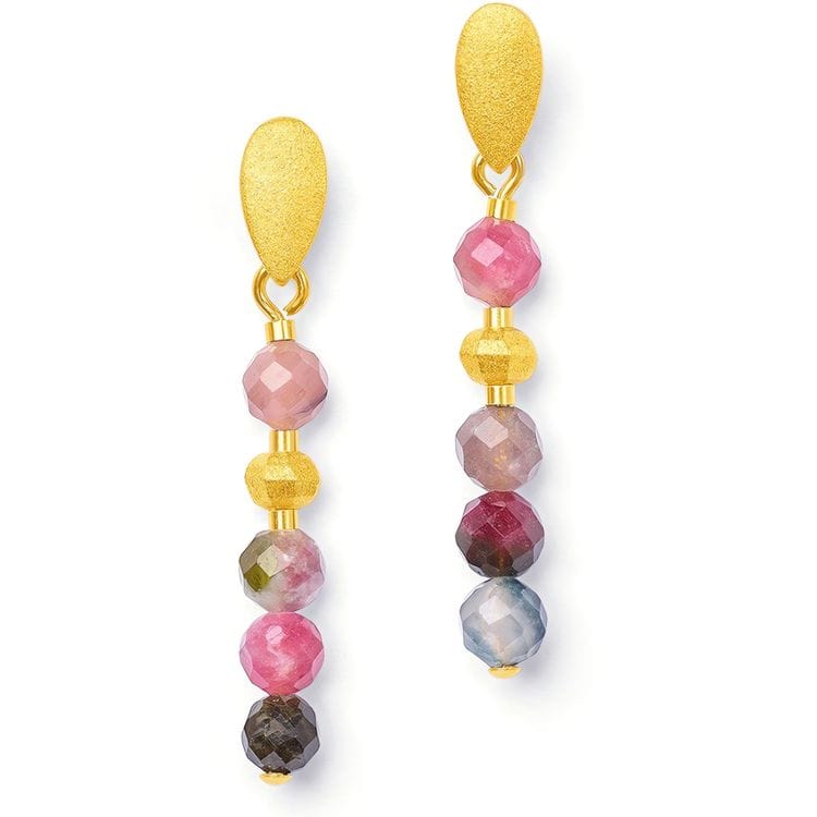 24kt Gold Plated Lampa Colorful Tourmaline Drop Earrings