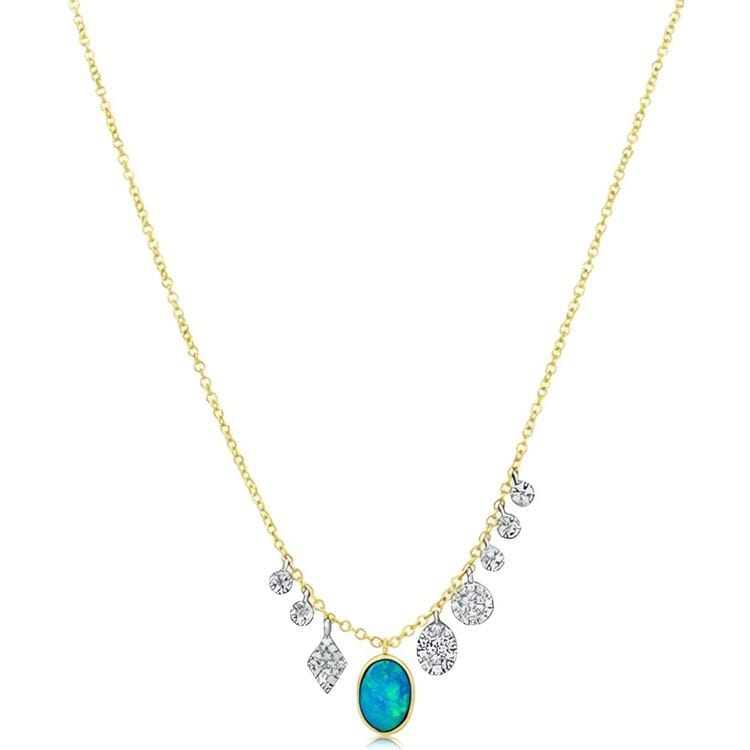 Meira T 14kt Gold 0.17 CTW Opal Necklace with Diamond Bezels and Charms