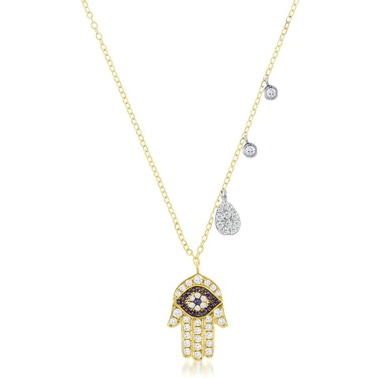 Meira T 14kt Gold 0.37 CTW Hamsa & Evil Eye Necklace With Diamond Accent Charms