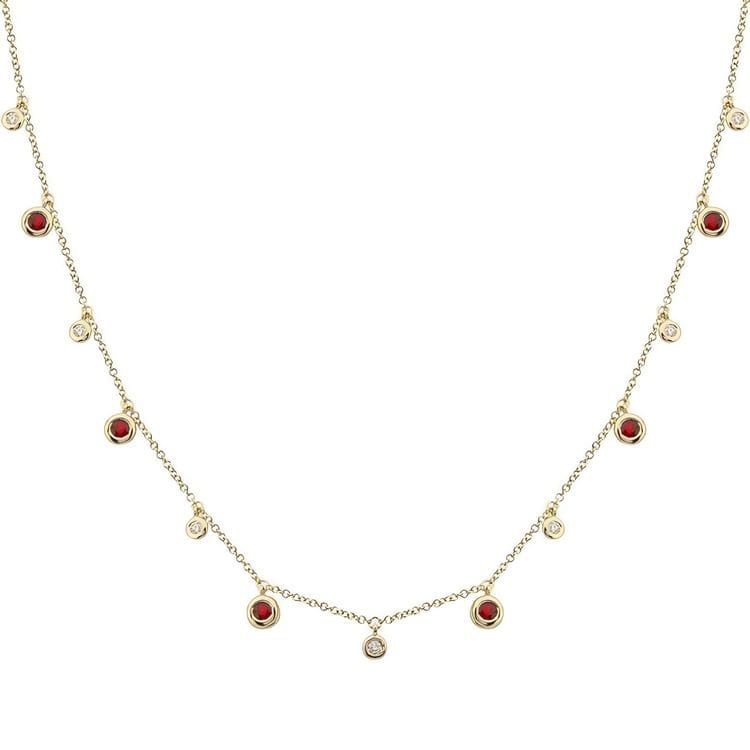 14kt Yellow Gold 0.57 CTW Diamond & Ruby Dangle Station Necklace