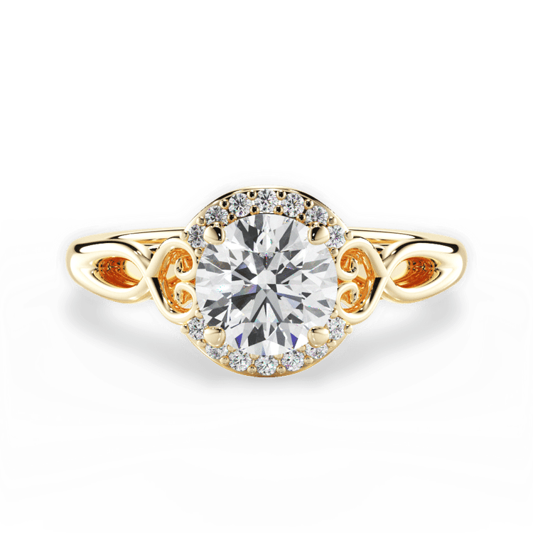 Heart Embellished Diamond Halo Engagement Ring