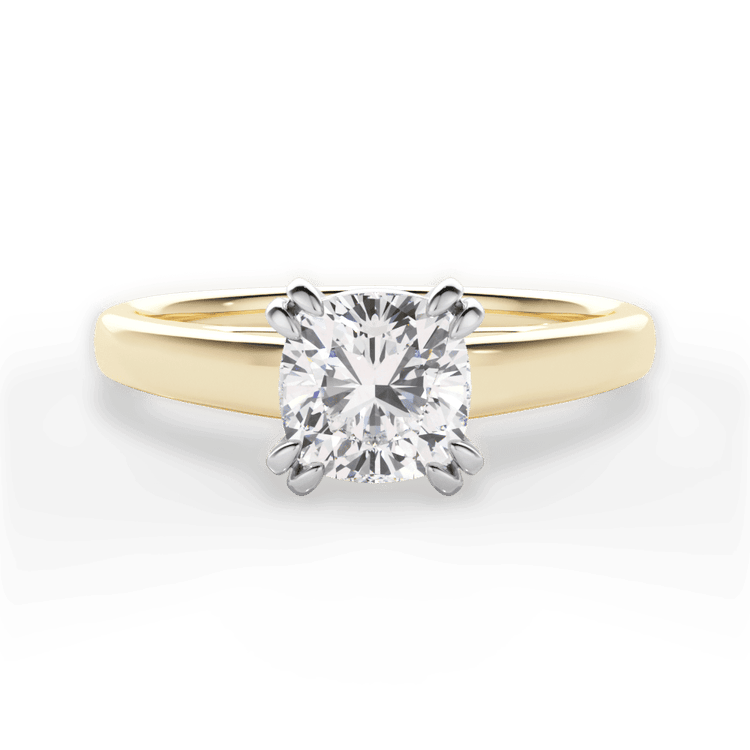 Two-Tone Solitaire Diamond Cathedral Tulip Engagement Ring / 2.01 Carat Cushion Diamond