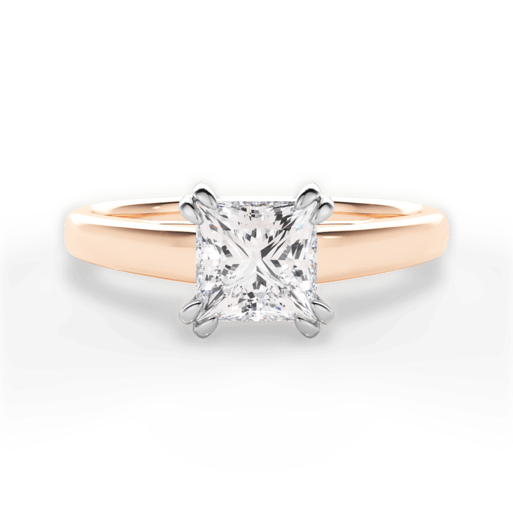 Two-Tone Solitaire Diamond Cathedral Tulip Engagement Ring / 2.01 Carat Princess Diamond