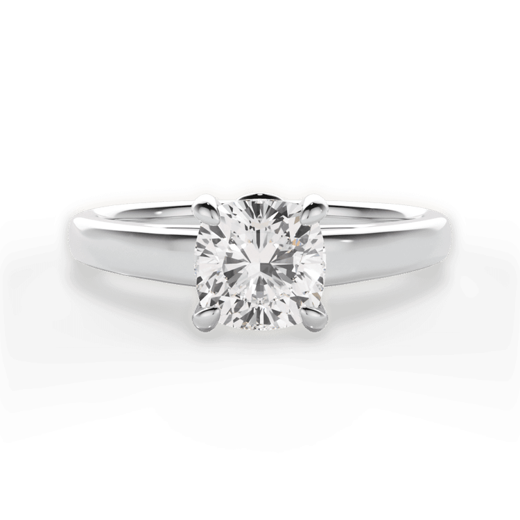 Two-Tone Solitaire Diamond Cathedral Engagement Ring With Surprise Diamonds / 2.51 Carat Cushion Diamond