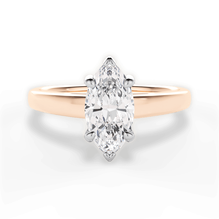 Two-Tone Solitaire Diamond Cathedral Engagement Ring With Surprise Diamonds / 6.02 Carat Marquise Lab Diamond