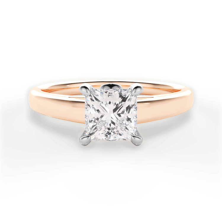 Two-Tone Solitaire Diamond Cathedral Engagement Ring With Surprise Diamonds / 2.01 Carat Princess Diamond
