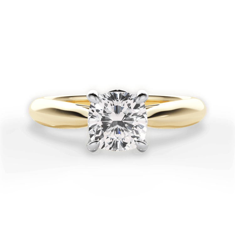 Two-Tone Solitaire Diamond Tapered Engagement Ring With Surprise Diamonds / 2.01 Carat Cushion Diamond