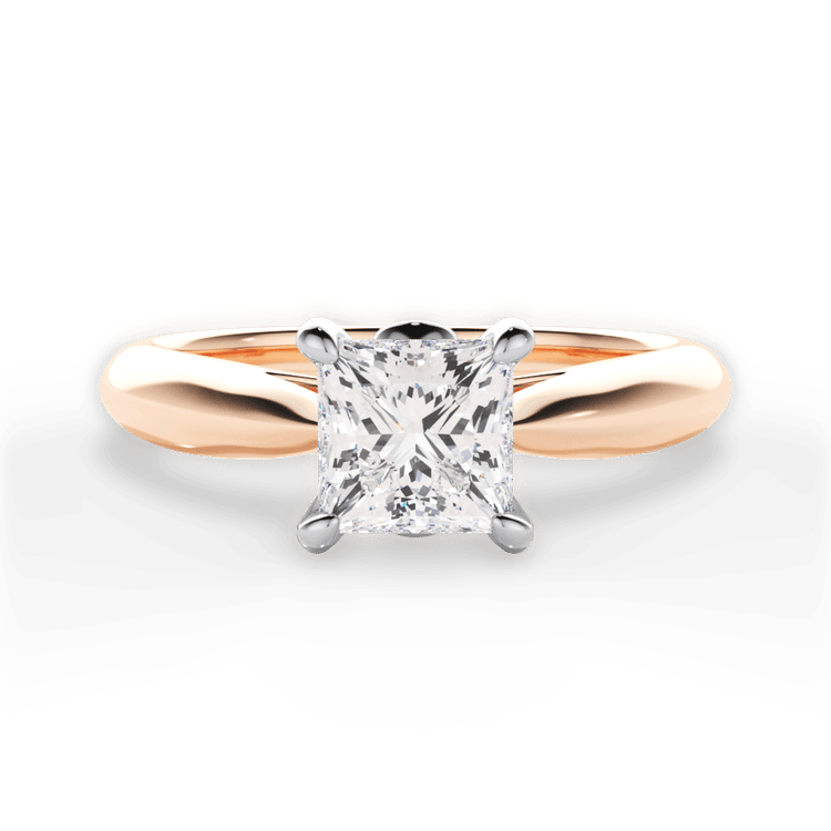 Two-Tone Solitaire Diamond Tapered Engagement Ring With Surprise Diamonds / 2.01 Carat Princess Diamond