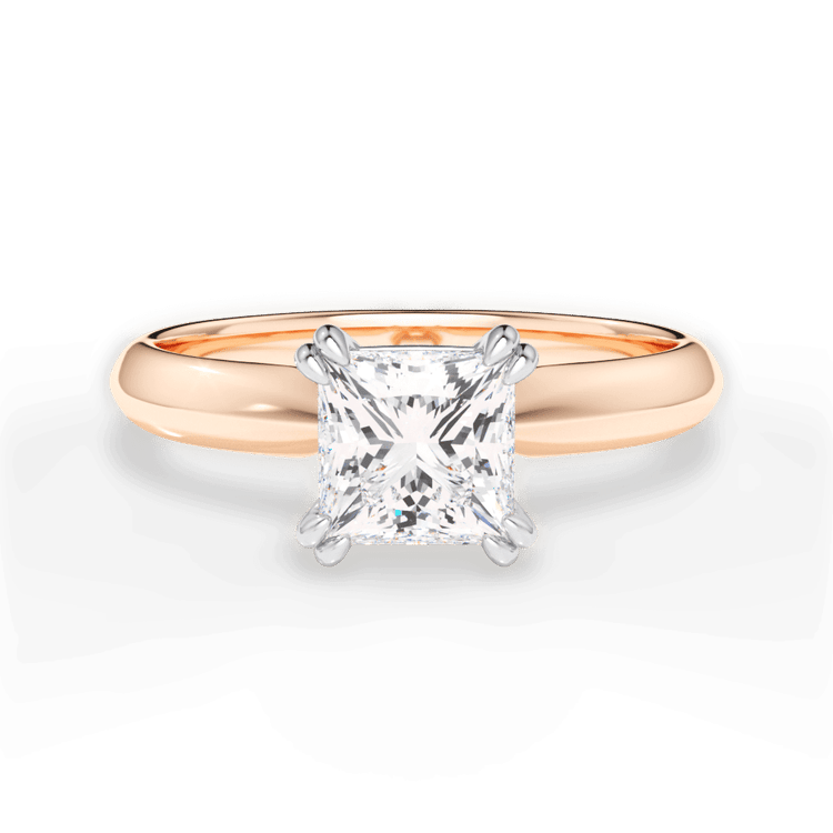 Two-Tone Solitaire Diamond Knife-edge Tulip Engagement Ring / 1.51 Carat Princess Diamond