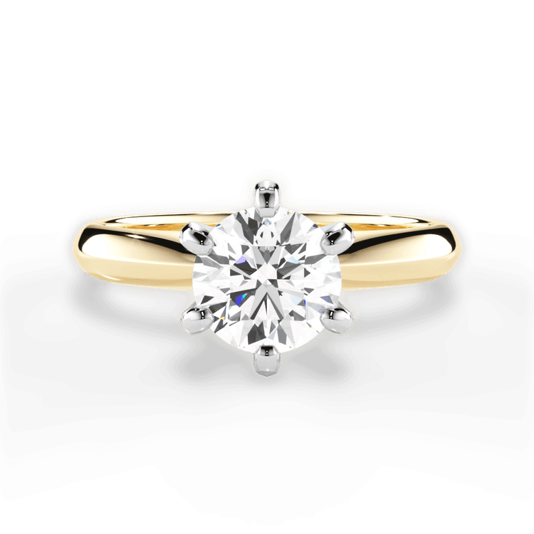 Two-Tone Solitaire Diamond Six-prong Knife-edge Engagement Ring
