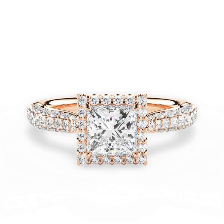 Three Row Pavé Diamond Halo Engagement Ring