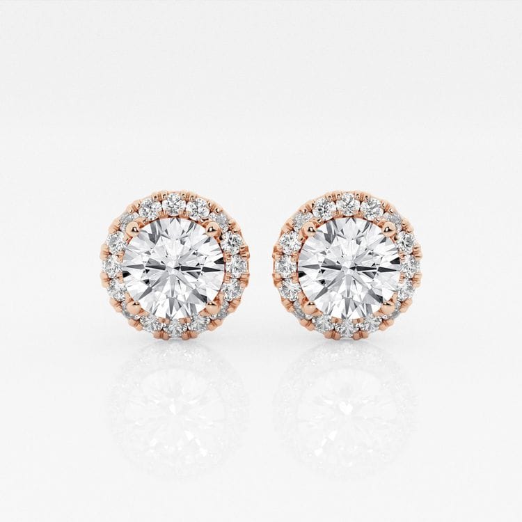 Lab Grown Round Halo Stud Earrings