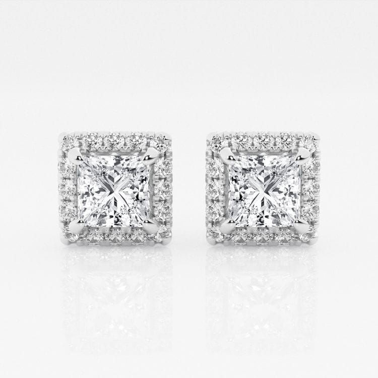 Lab Grown Princess Halo Stud Earrings