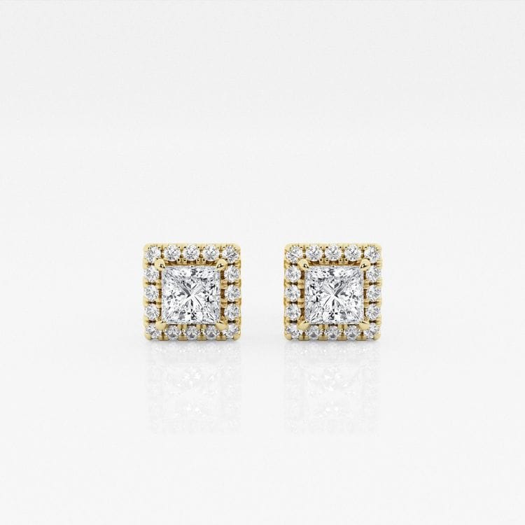 Lab Grown Princess Halo Stud Earrings