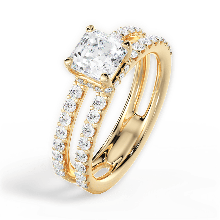 The Astra Asscher Cut 18kt Yellow Gold Double Row Diamond Engagement Ring
