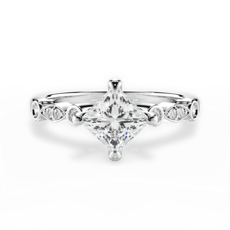Kite-set Diamond Sidestone Engagement Ring / 2.01 Carat Princess Diamond