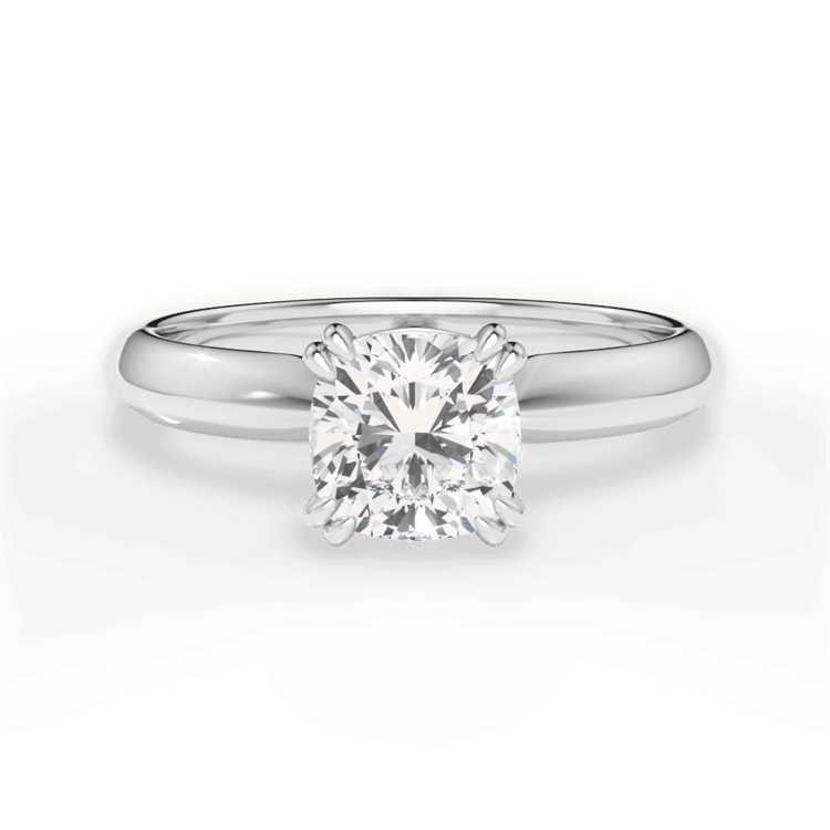 Two-Tone Solitaire Diamond Knife-edge Tulip Engagement Ring / 1.01 Carat Cushion Diamond