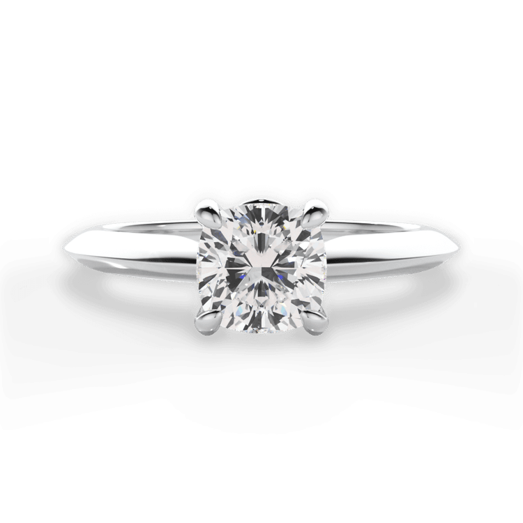 Two-Tone Solitaire Diamond Knife-edge Engagement Ring With Surprise Diamonds / 2.51 Carat Cushion Diamond