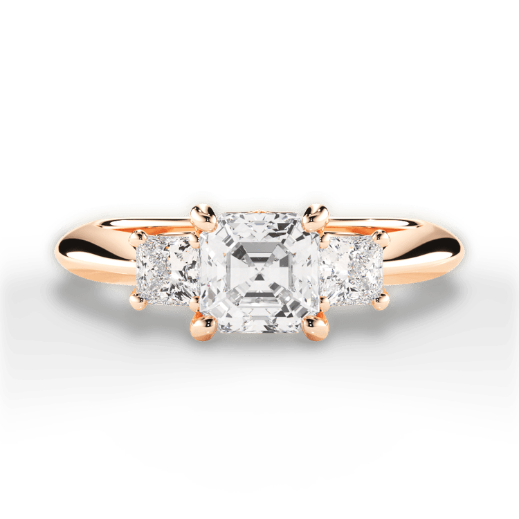 The Ellie Asscher Cut 18kt Rose Gold Three Stone Diamond Engagement Ring With Princess Cut Side Diamonds