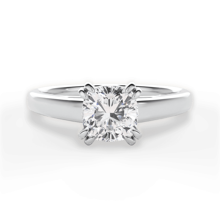 Two-Tone Solitaire Diamond Cathedral Tulip Engagement Ring / 1.01 Carat Cushion Diamond