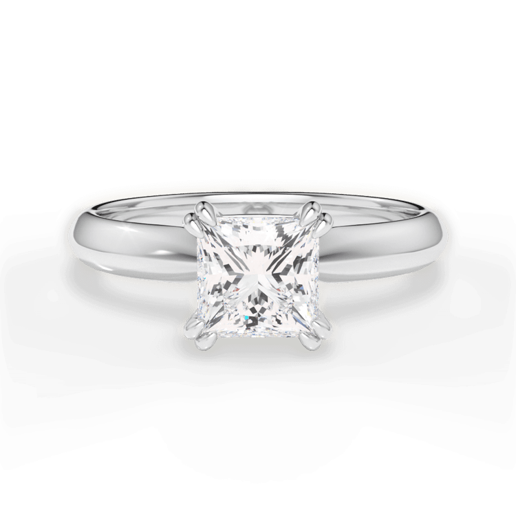 Two-Tone Solitaire Diamond Knife-edge Tulip Engagement Ring / 2.01 Carat Princess Diamond