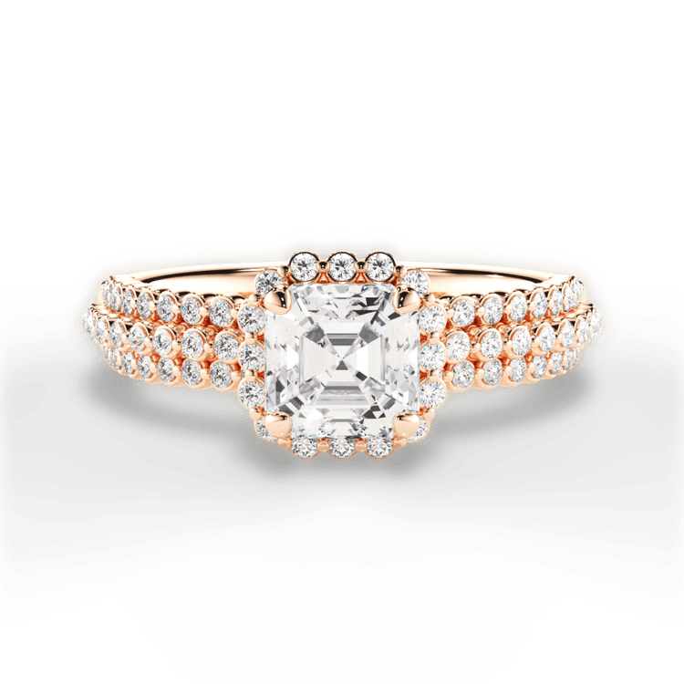 Three Row Graduating Diamond Halo Engagement Ring