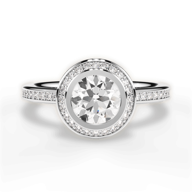 Round Vintage Halo Micropavé Diamond Band Engagement Ring