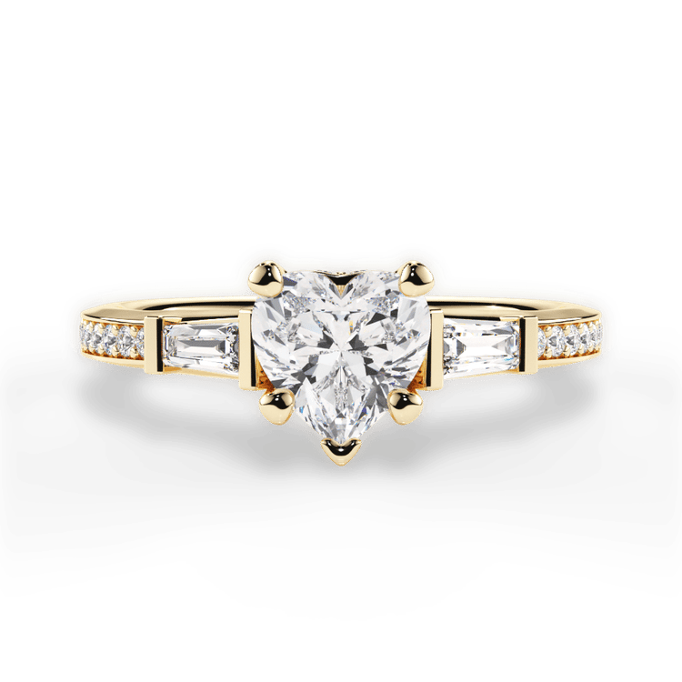 The Bea Heart Cut 18kt Yellow Gold Tapered Baguette Diamond Band Engagement Ring