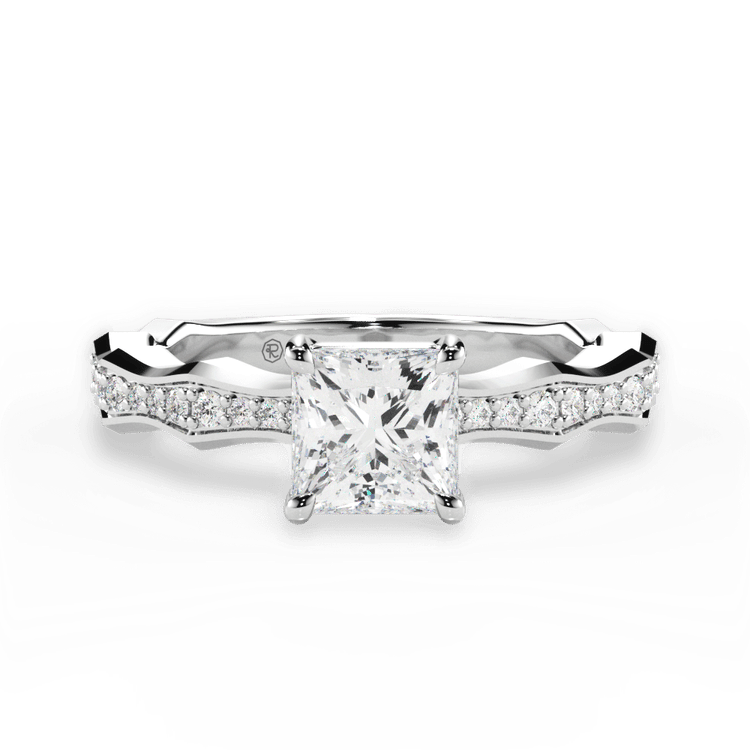 The Ruby Princess Cut 14kt White Gold Pave Bamboo Diamond Engagement Ring