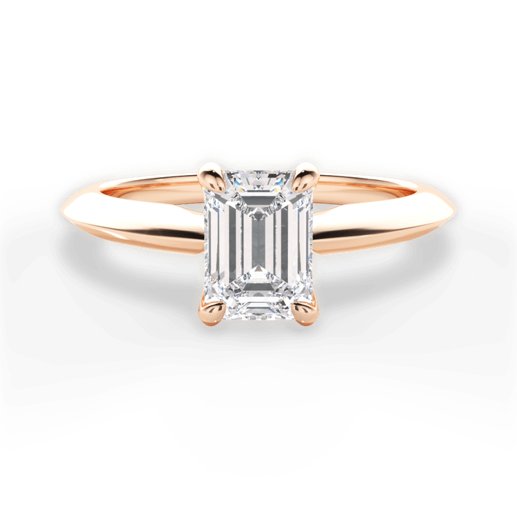 The Kora Emerald Cut 18kt Rose Gold Solitaire Knife-Edge Engagement Ring
