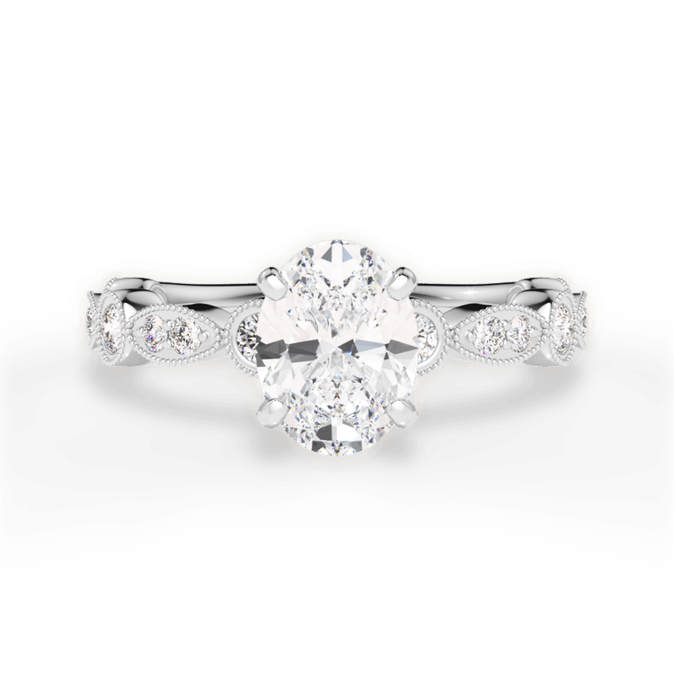 Milgrain Marquise & Round Diamond Engagement Ring