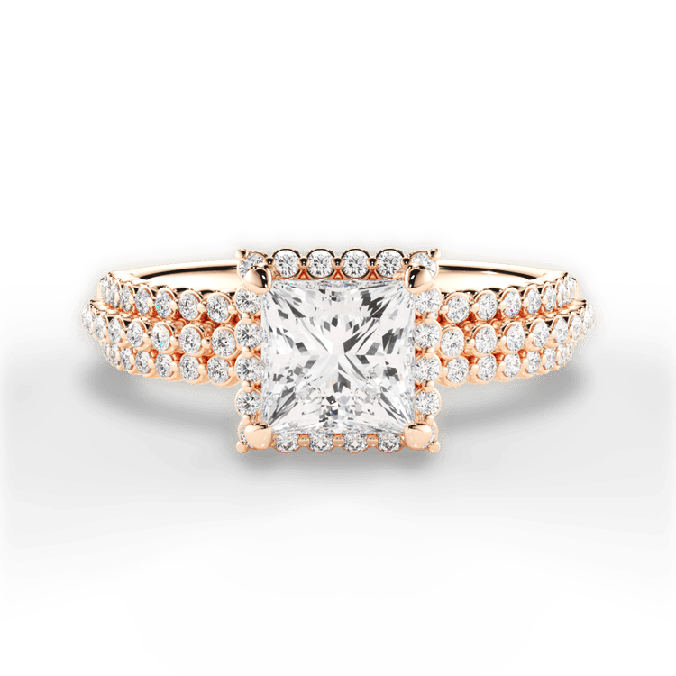 Three Row Graduating Diamond Halo Engagement Ring
