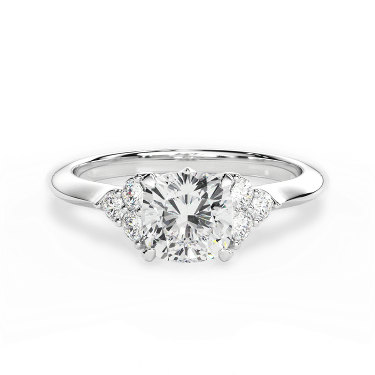 Cluster Sidestone Diamond Engagement Ring / 2.51 Carat Cushion Diamond